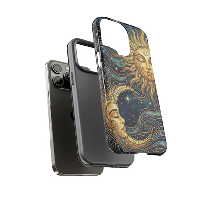 Elegant Teal & Gold Sun and Moon Phone Case