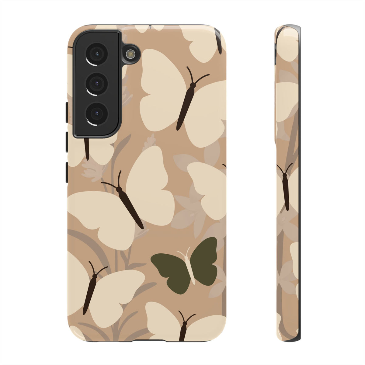 Minimalist Beige Butterfly Pattern Phone Case - Beige Phone Case - Samsung Galaxy S22 / Glossy