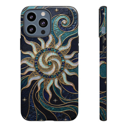 Elegant Teal & Gold Cosmic Sunburst Phone Case