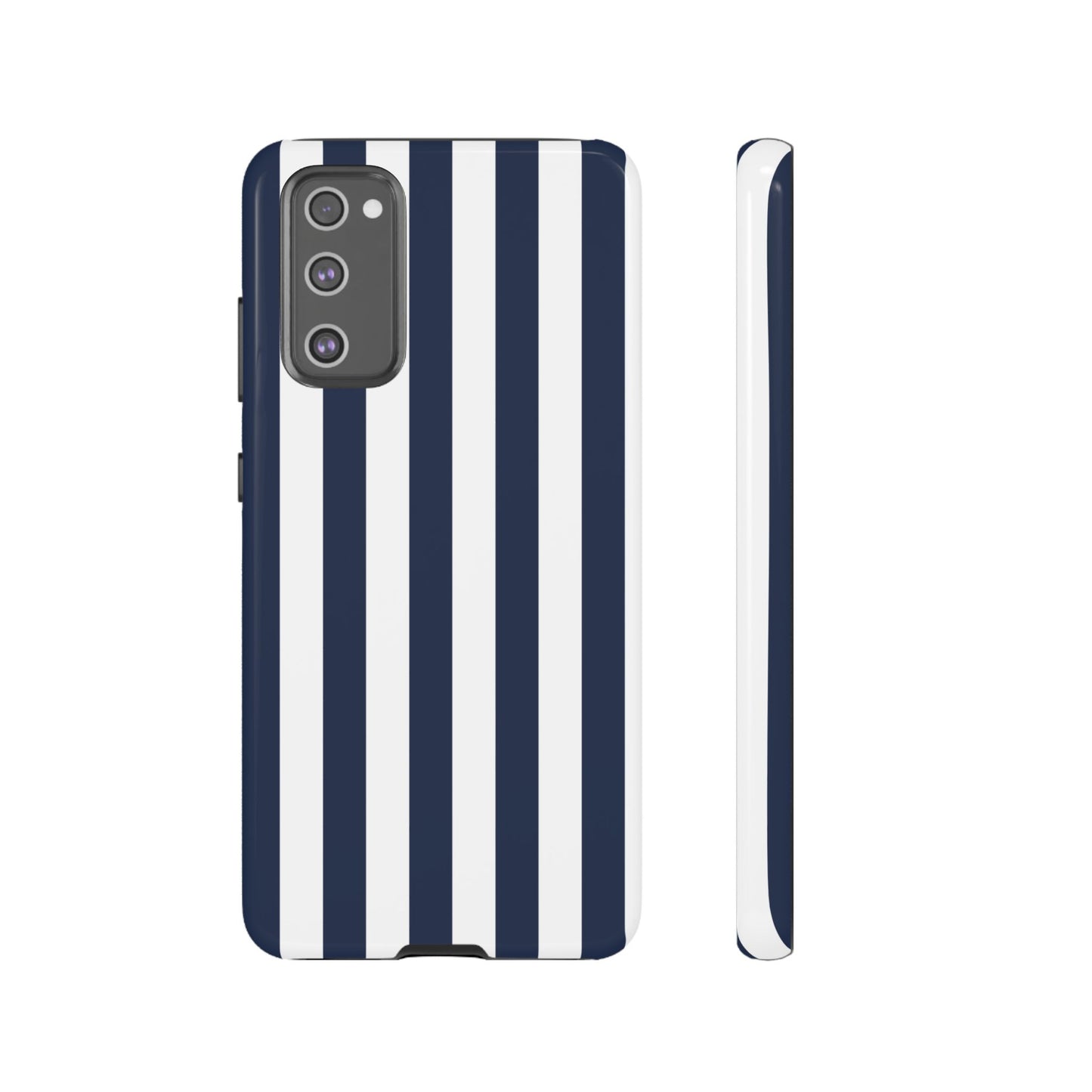 Samsung Galaxy S20 FE / Glossy Phone Case - Simple Dark Blue & White Stripe Pattern Phone Case