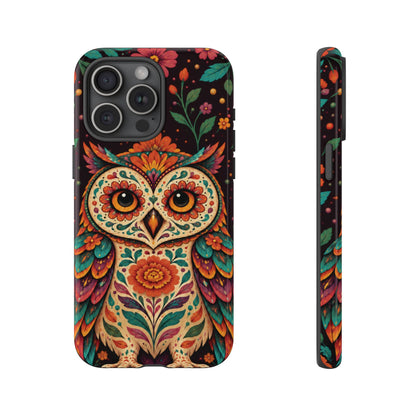 Vibrant Terracotta and Teal Calavera Owl Phone Case - Multicolor Phone Case - iPhone 15 Pro Max / Glossy