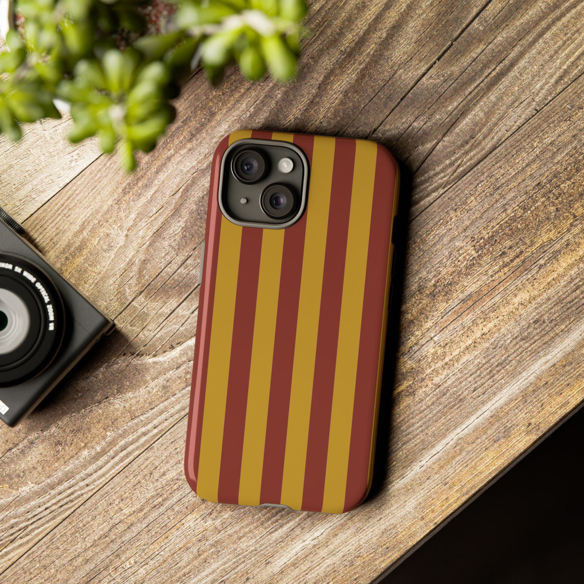 Trendy Mustard & Burgandy Stripe Pattern Phone Case - Brown Phone Case