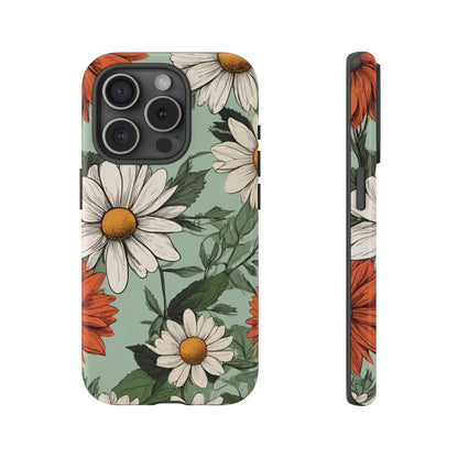 iPhone 15 Pro / Glossy Phone Case - Boho Chic Daisies Floral Pattern ’White & Orange’ Phone Case