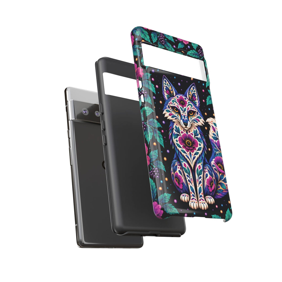 Vibrant Purple and Teal Calavera Fox Phone Case - Multicolor Phone Case