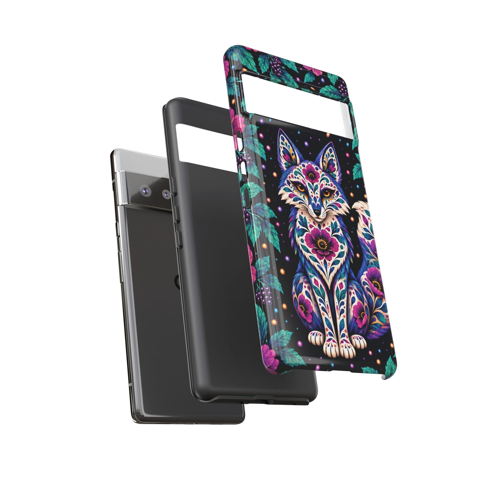 Vibrant Purple and Teal Calavera Fox Phone Case - Multicolor Phone Case