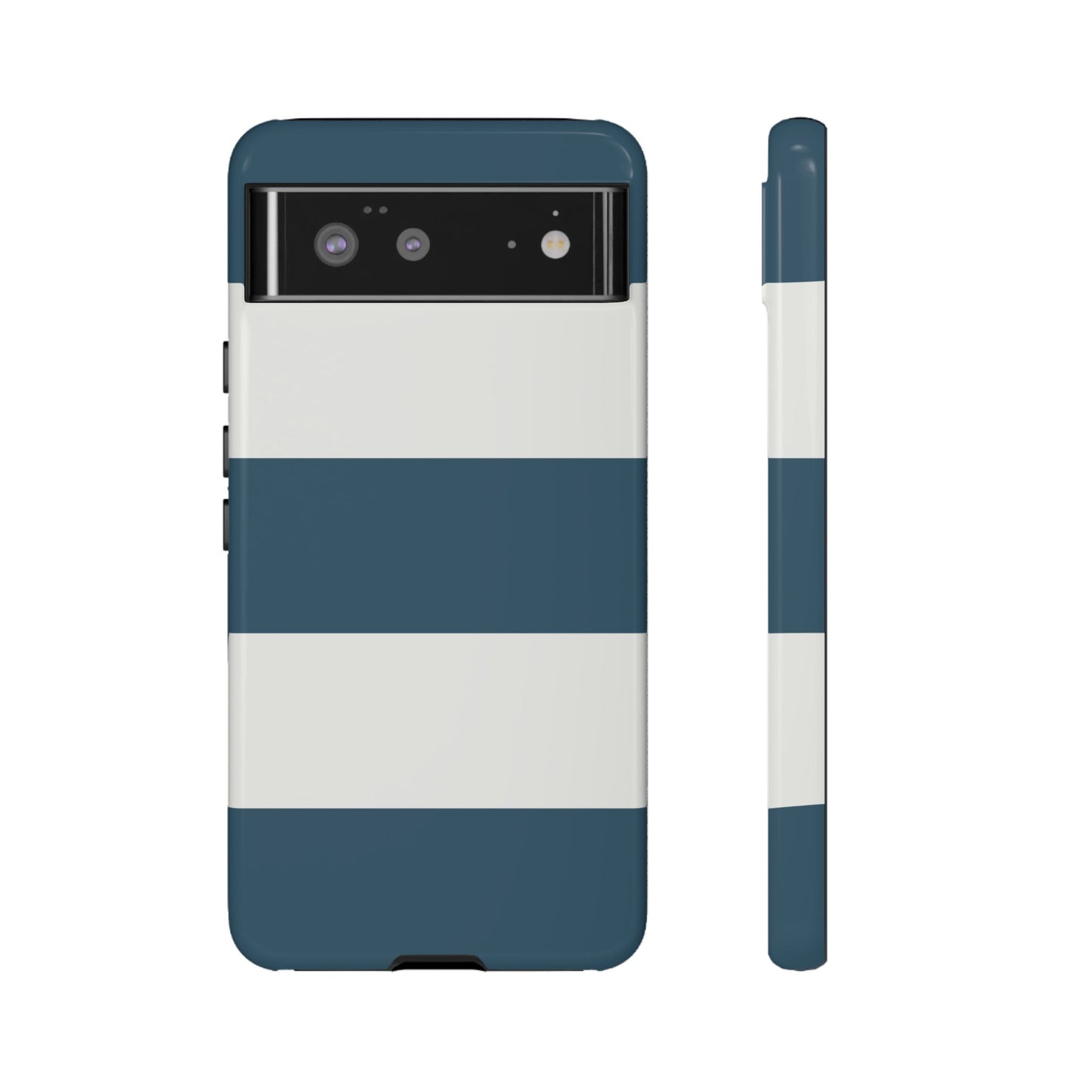 Google Pixel 6 / Glossy Phone Case - Blue & White Horizontal Stripe Pattern Phone Case