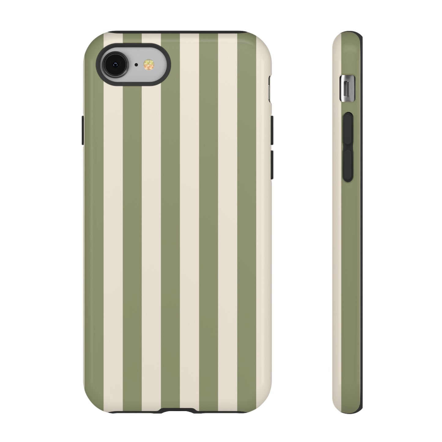 iPhone 8 / Glossy Phone Case - ’Olive & Beige Stripe Pattern’ Phone Case