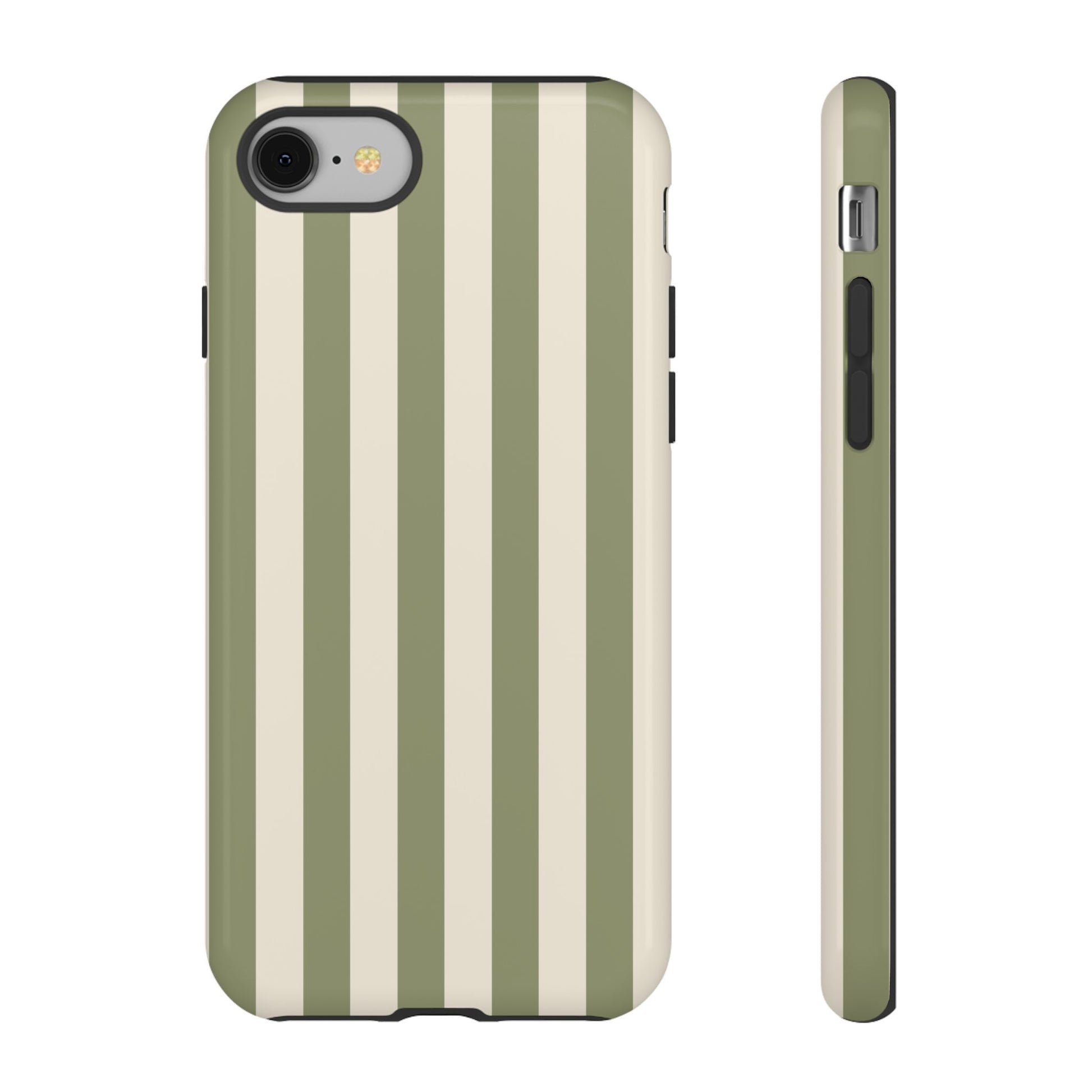 Olive & Beige Stripe Pattern Phone Case - Green Phone Case - iPhone 8 / Glossy