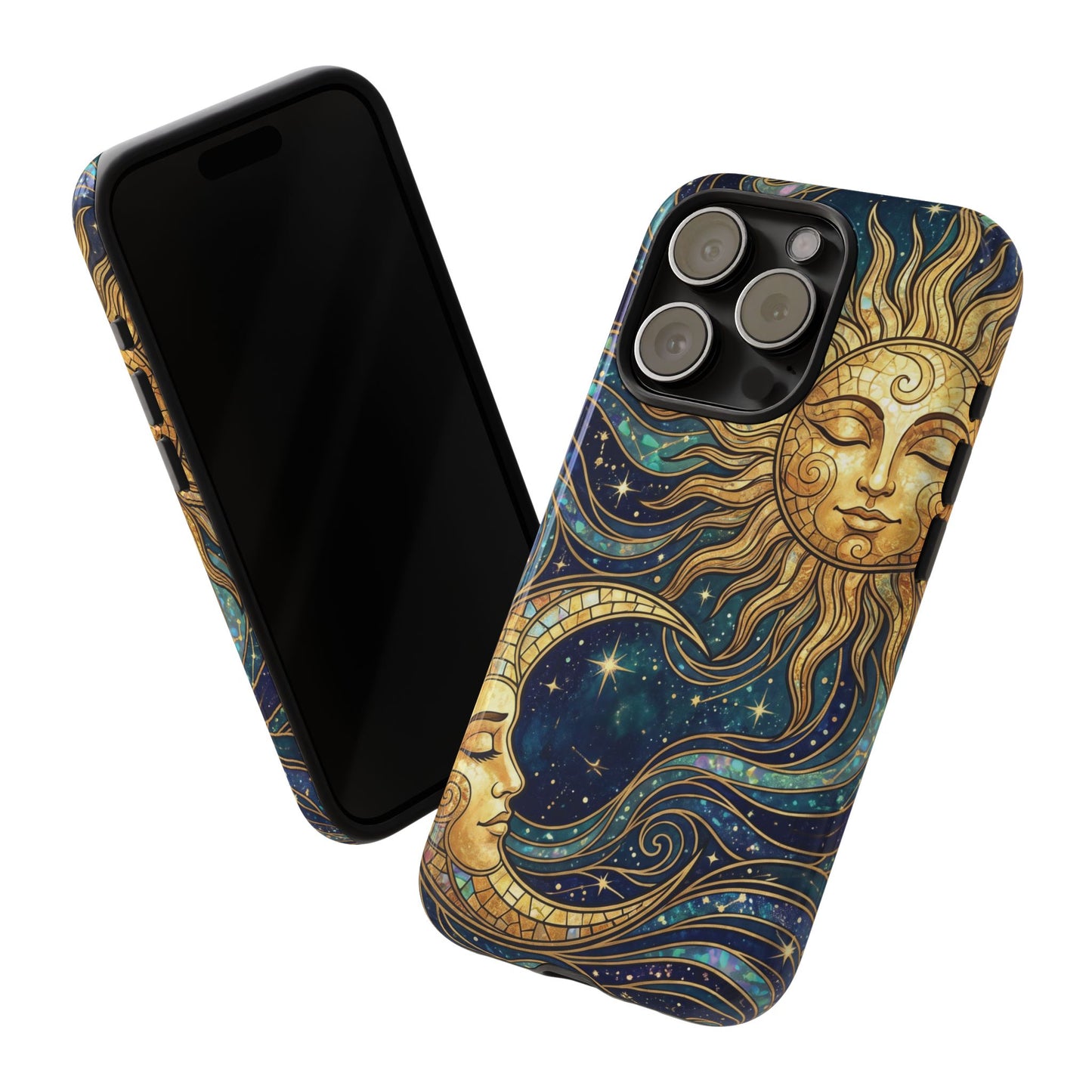Elegant Teal & Gold Sun and Moon Phone Case