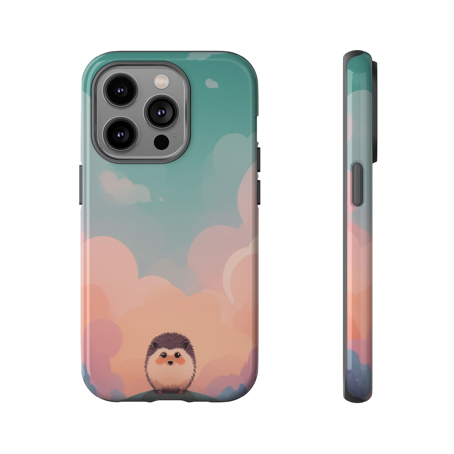 iPhone 14 Pro / Glossy Phone Case - Cute Hedgehog & Cloud Design Phone Case