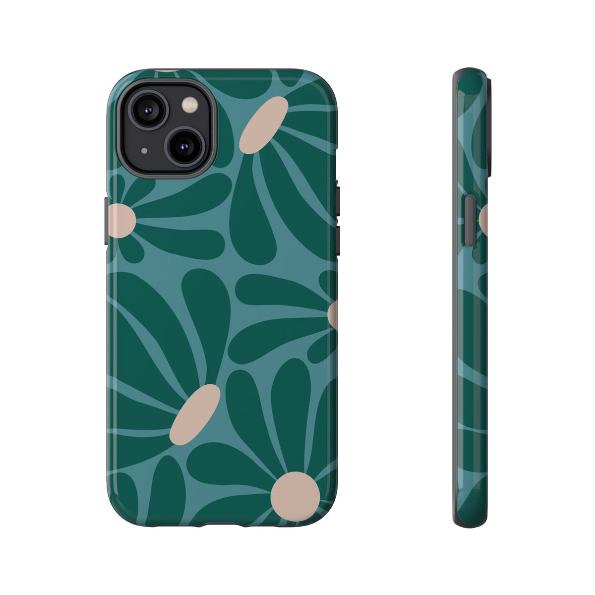 Retro Turquoise Daisy Pattern Phone Case - Green Phone Case - iPhone 14 Plus / Glossy