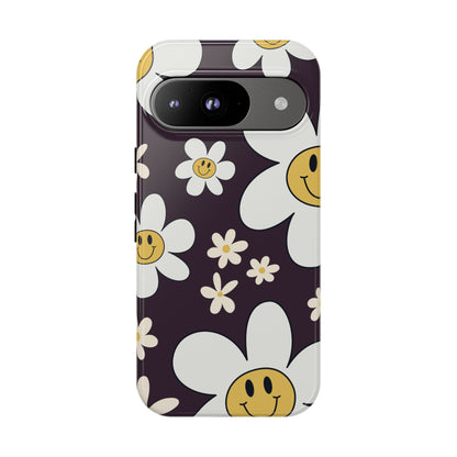 Google Pixel 9 / Glossy Phone Case - Fun Retro Daisy Pattern with Purple Background Phone Case