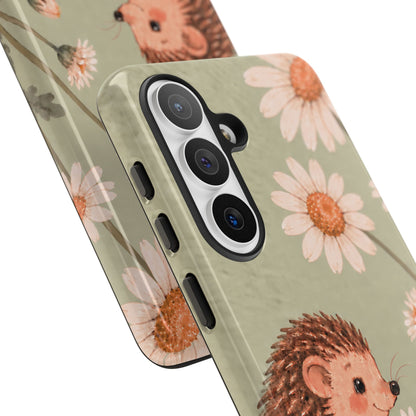 Whimsical Sage Green Hedgehog and Daisy Chain Phone Case - Green Phone Case