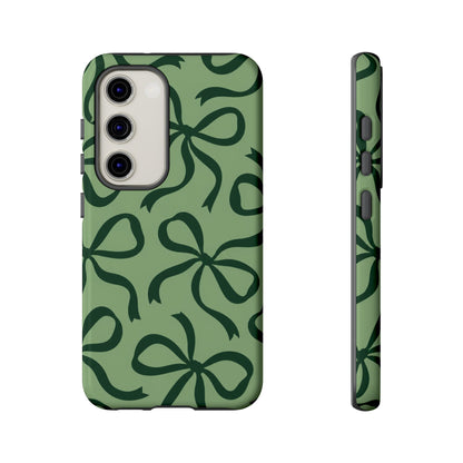 Bold Sage Green and Forest Green Bow Pattern Phone Case