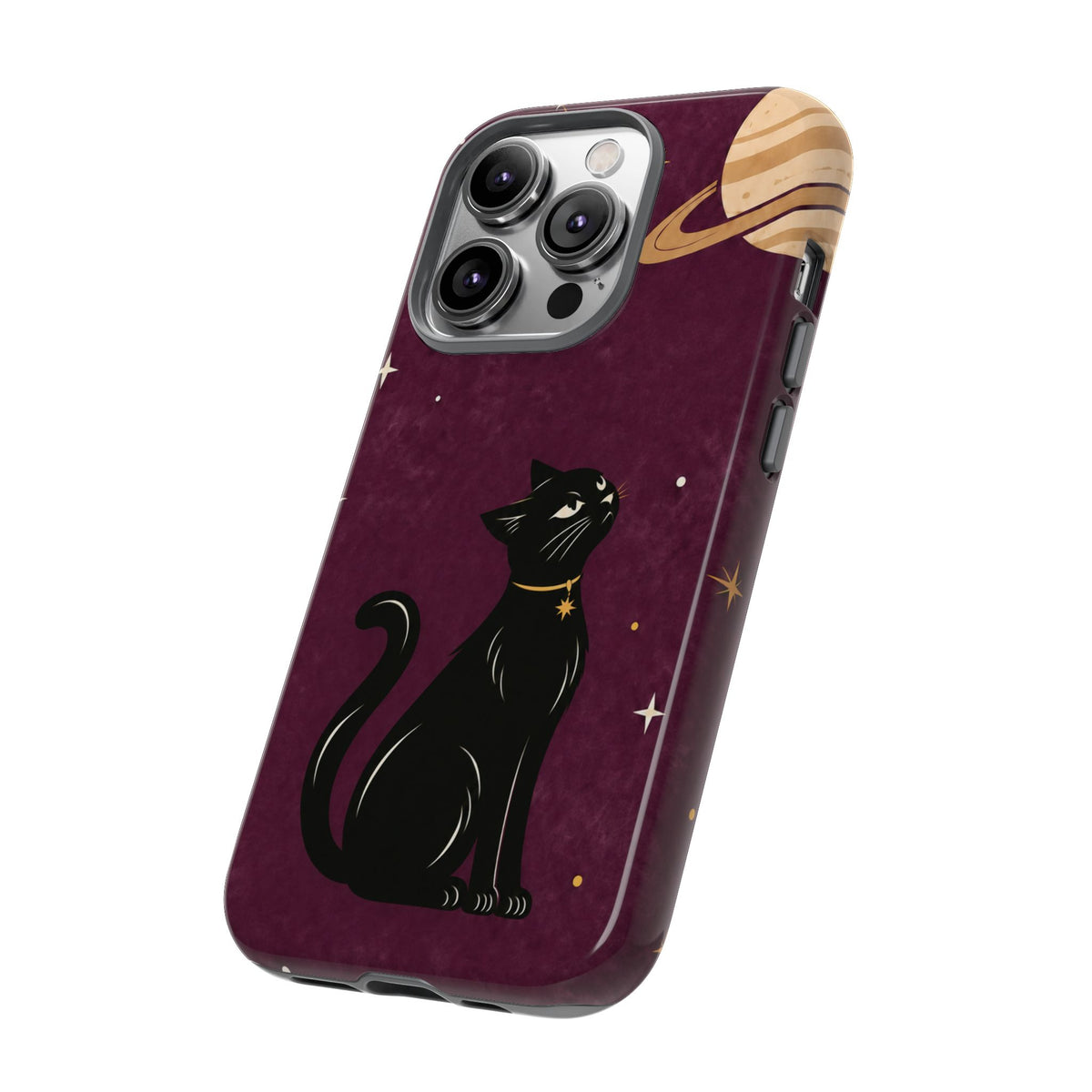 Whimsical Plum Celestial Black Cat Phone Case
