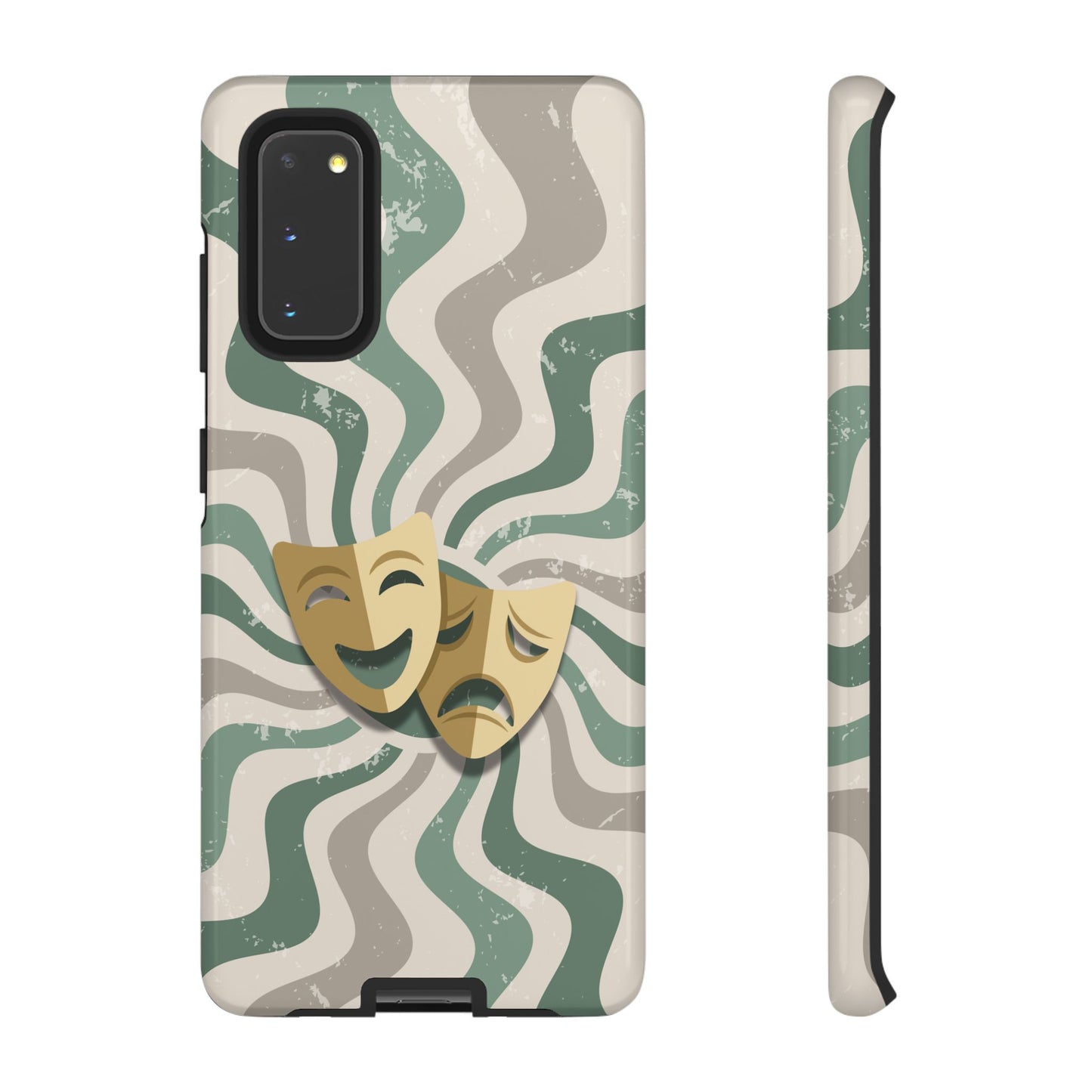 Samsung Galaxy S20 / Glossy Phone Case - Comedy & Tragedy Masks – Green Minimal Retro Wave Phone Case