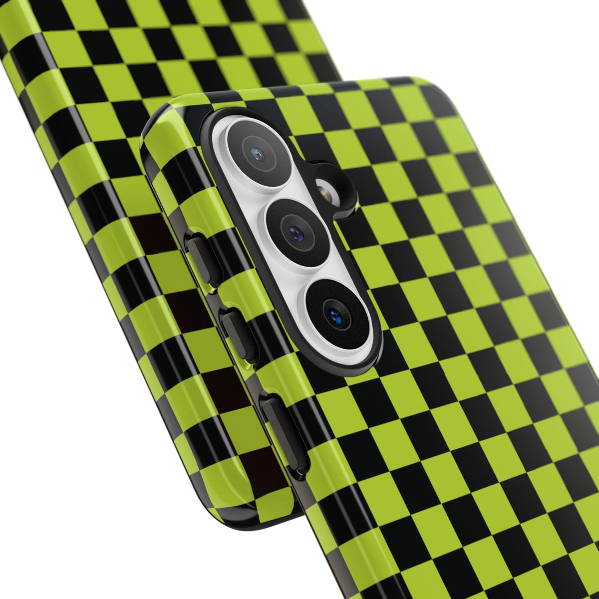Trendy Neon Lime Green & Black Small Checked Pattern Phone Case - Green Phone Case