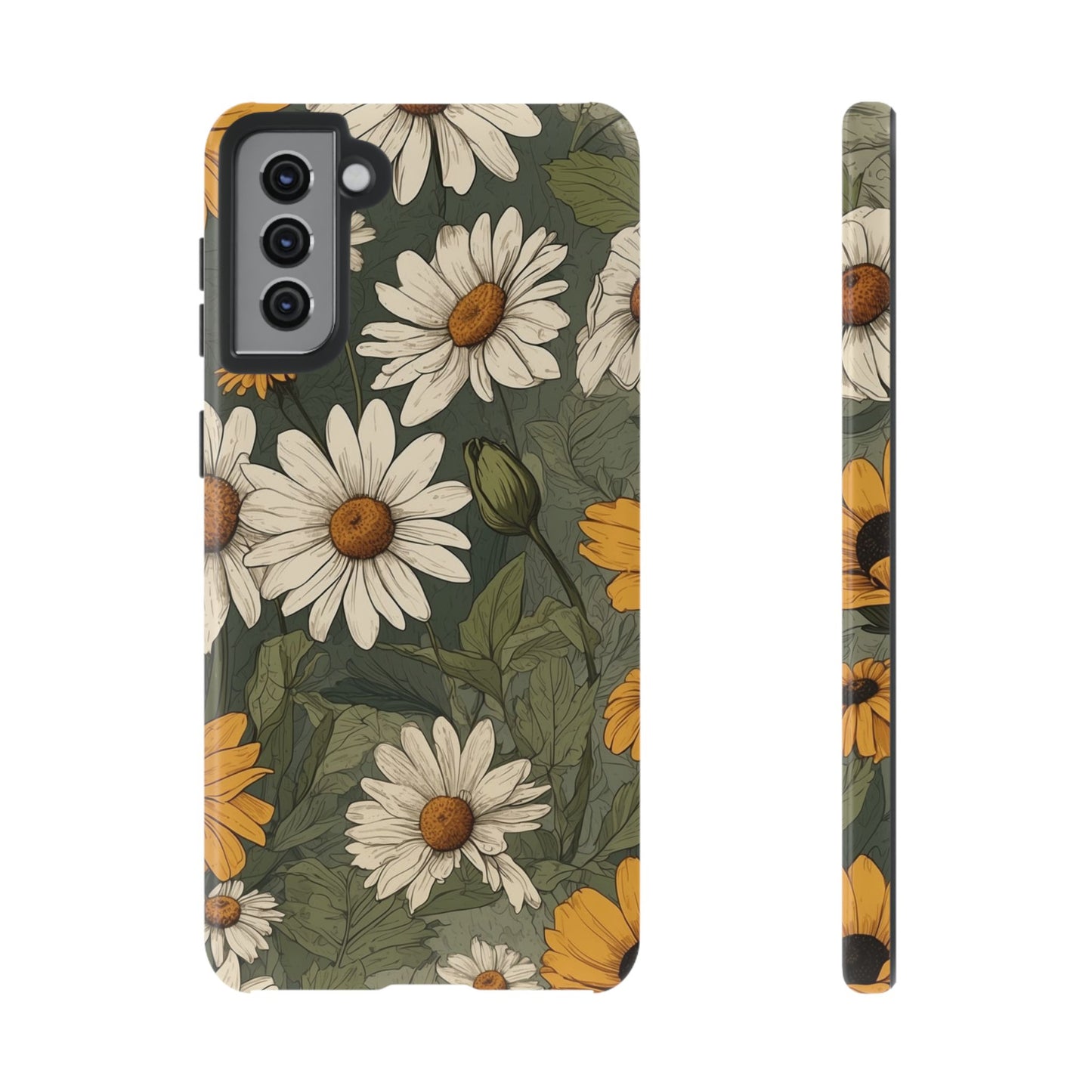 Samsung Galaxy S21 Plus / Glossy Phone Case - Boho Chic Daisies Floral Pattern ’White & Yellow’ Phone Case