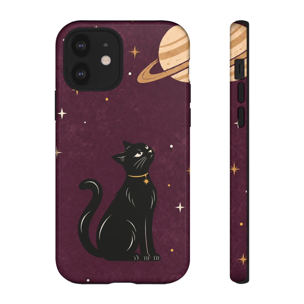 Whimsical Plum Celestial Black Cat Phone Case