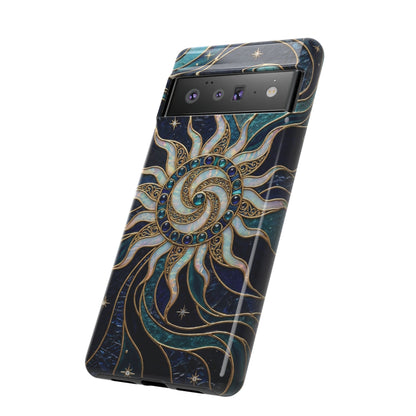 Elegant Teal & Gold Cosmic Sunburst Phone Case