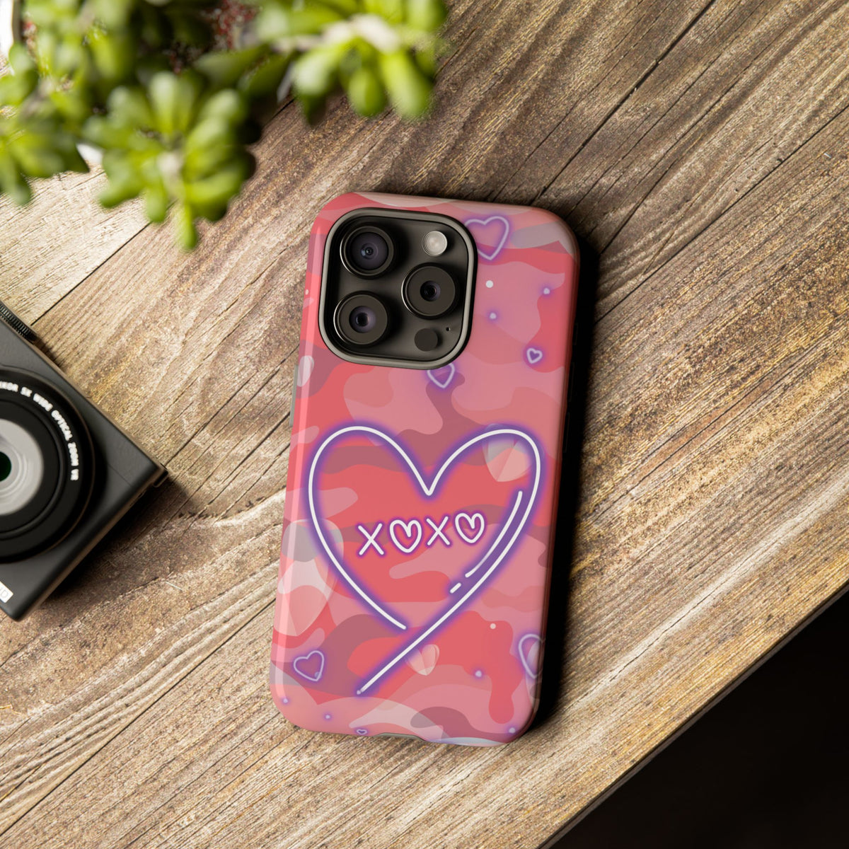 Love Heart Neon Camo Phone Case - Pink Phone Case