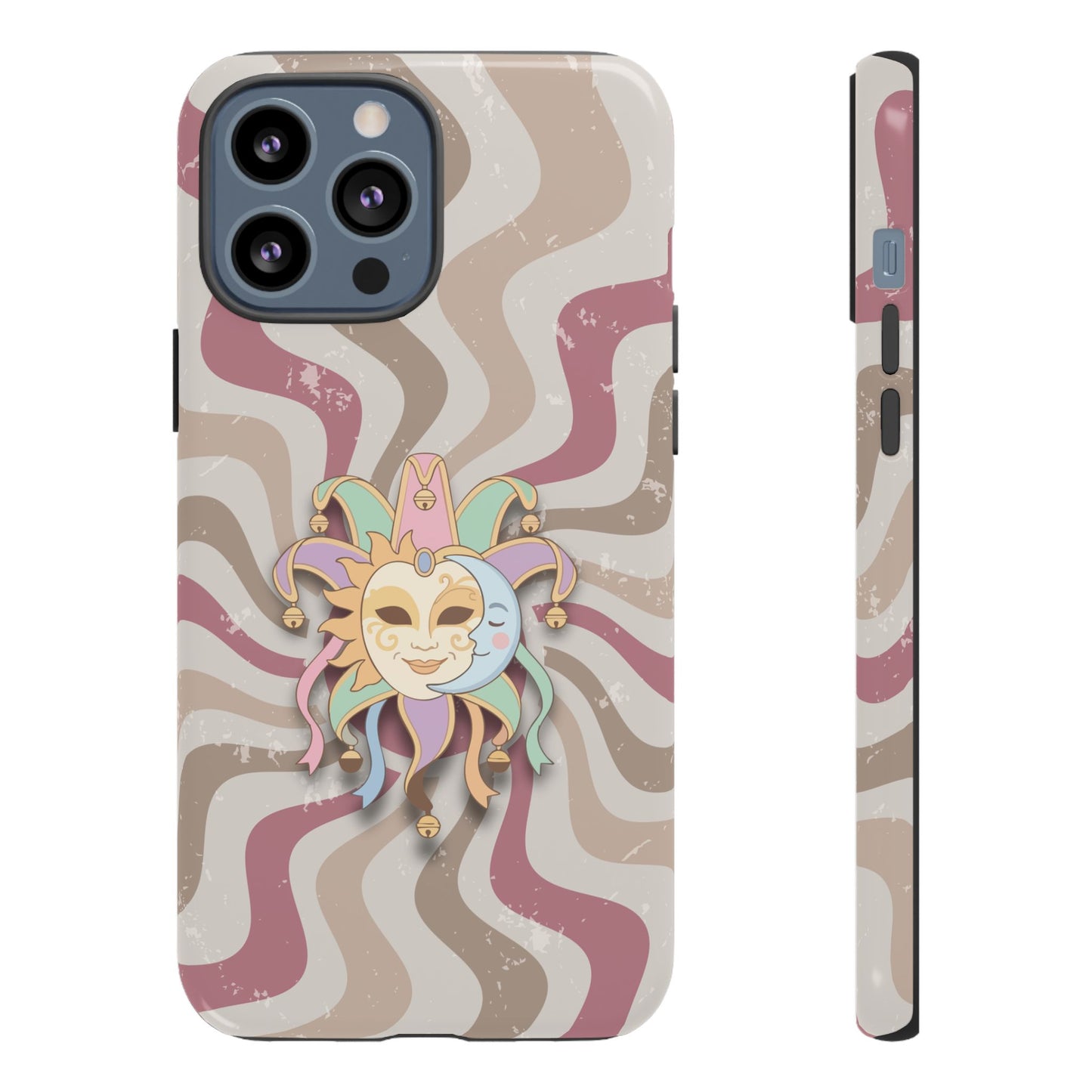 Sun & Moon Jester Mask – Pink Retro Wave Phone Case - Pink Phone Case - iPhone 13 Pro Max / Glossy