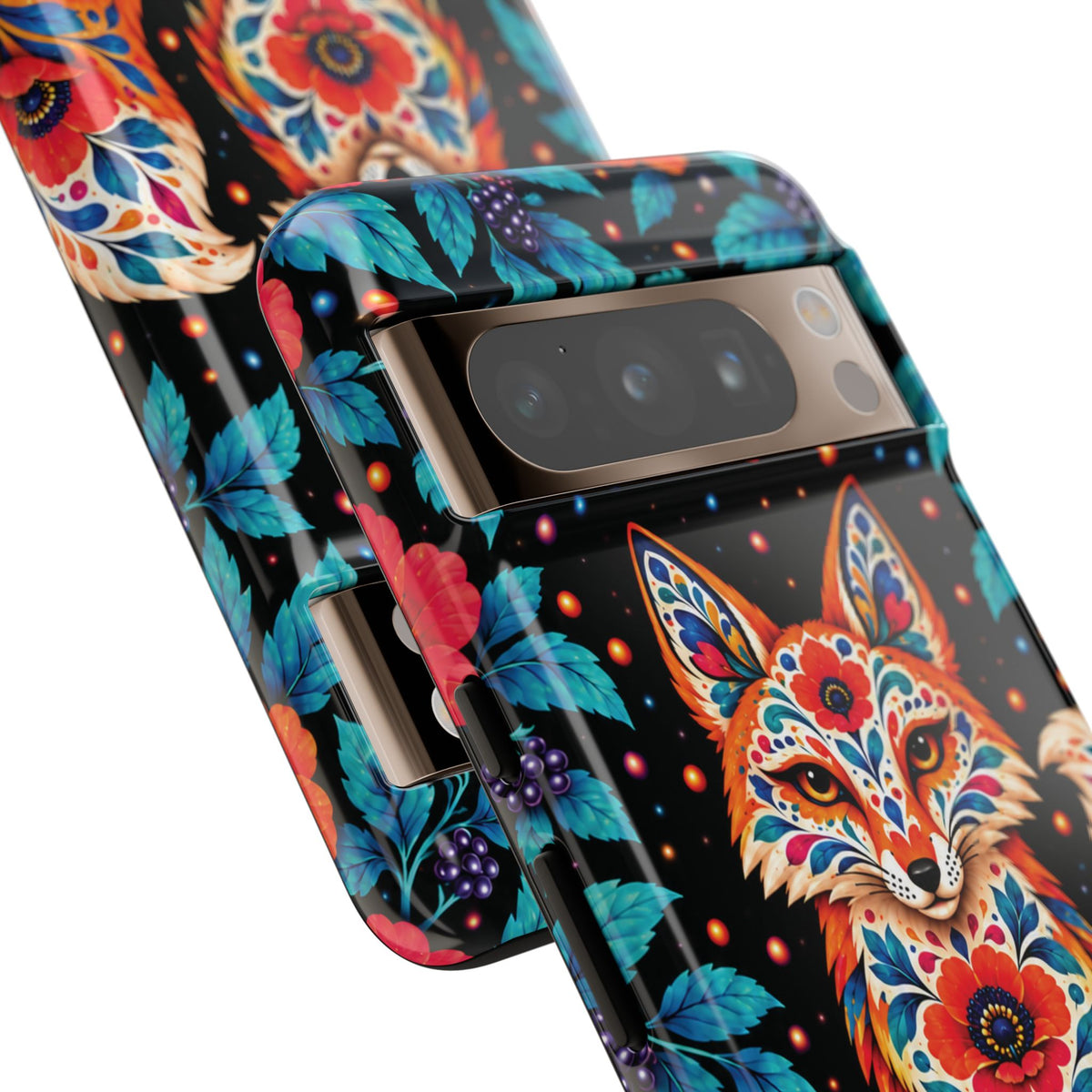 Vibrant Orange and Turquoise Calavera Fox Phone Case - Multicolor Phone Case
