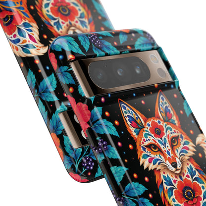 Vibrant Orange and Turquoise Calavera Fox Phone Case - Multicolor Phone Case