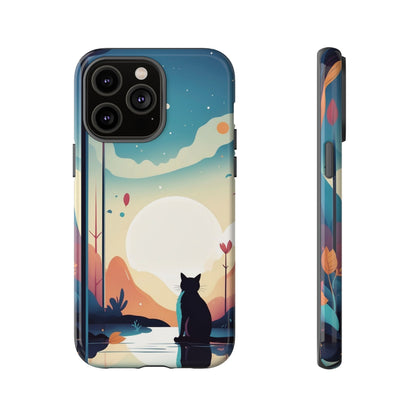 Stylised Cat & Moon Design Phone Case - Multicolor Phone Case - iPhone 14 Pro Max / Glossy