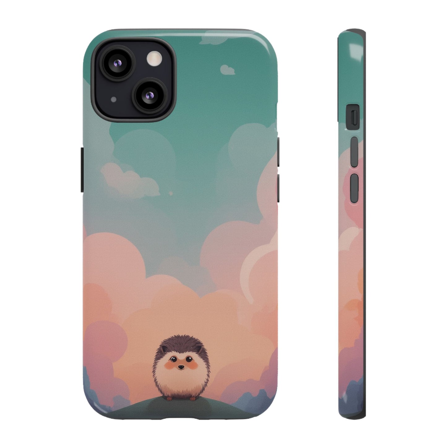 iPhone 13 / Glossy Phone Case - Cute Hedgehog & Cloud Design Phone Case