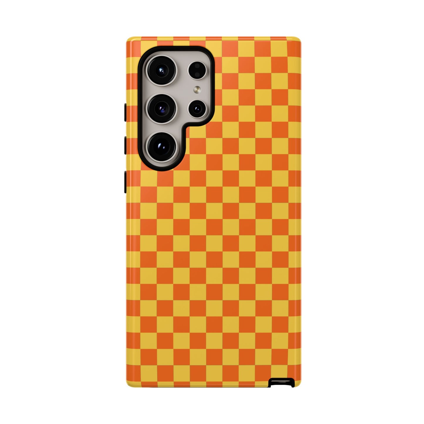 Samsung Galaxy S24 Ultra / Glossy Phone Case - Trendy Orange & Yellow Small Checked Pattern Phone Case