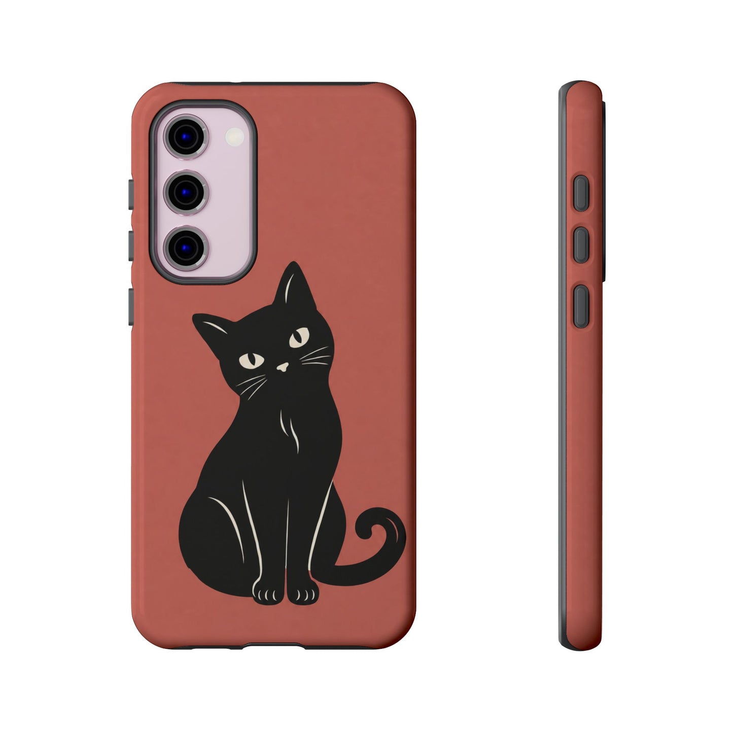Minimalist Coral Red & Black Cat Phone Case