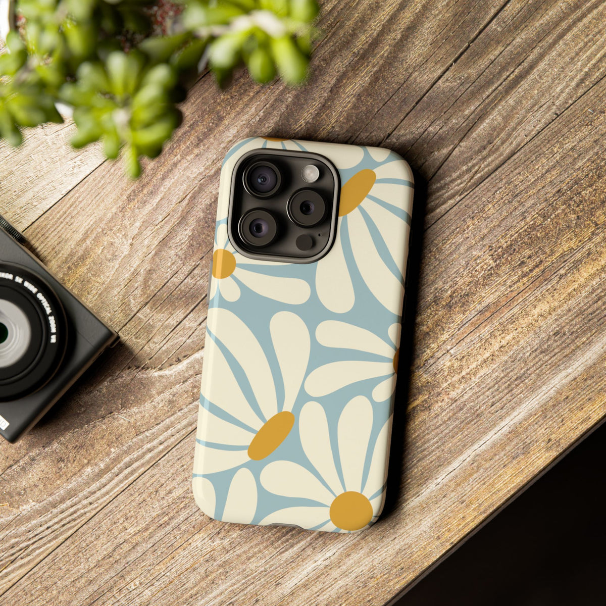 Retro Light Blue Daisy Pattern Phone Case - Blue Phone Case