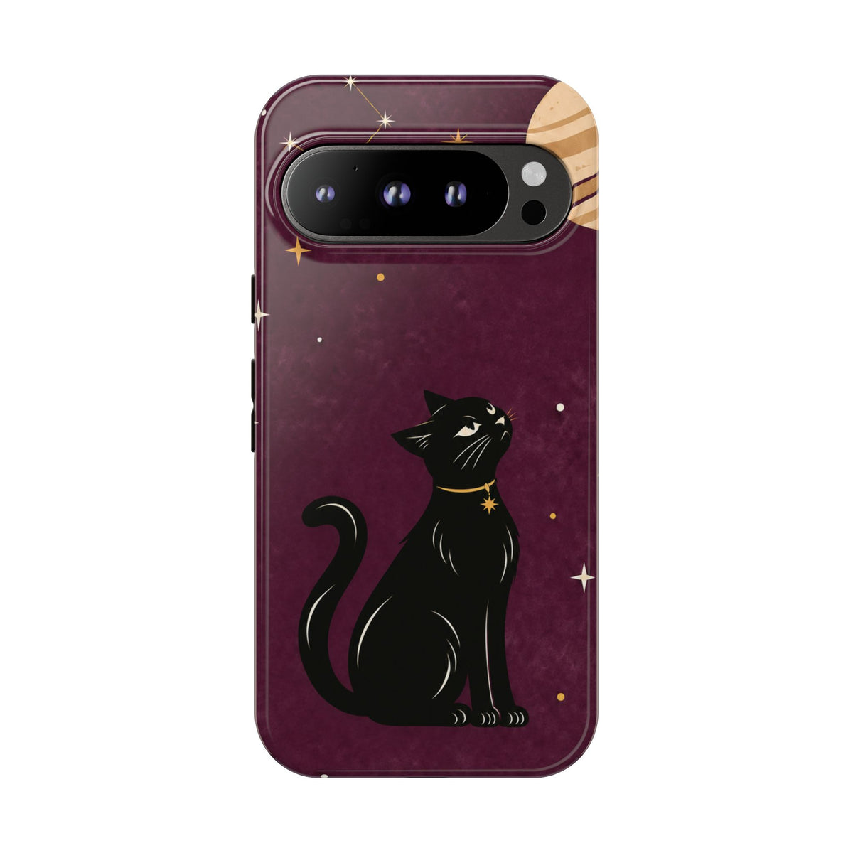 Whimsical Plum Celestial Black Cat Phone Case