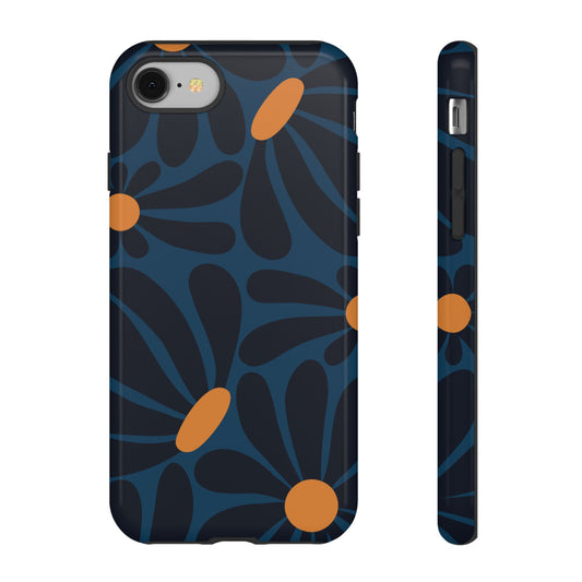 Dark Blue & Orange Daisy Pattern Phone Case - Blue Phone Case - iPhone 8 / Glossy