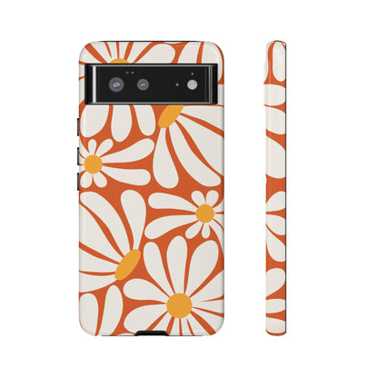 Retro Orange Daisy Pattern Phone Case - Orange Phone Case - Google Pixel 6 / Glossy