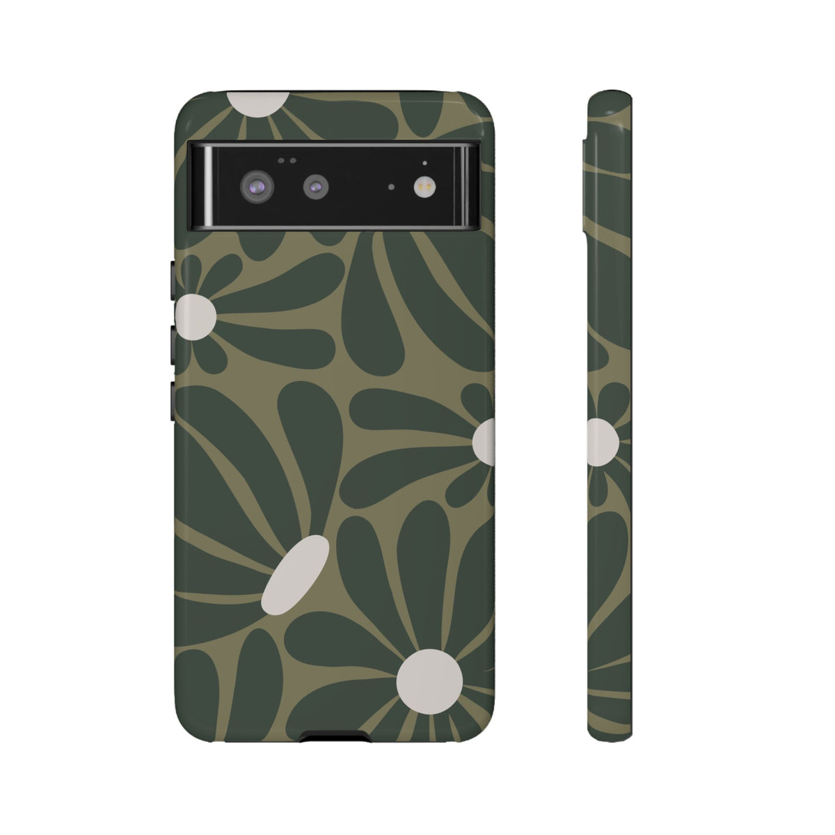 Retro Olive Green Daisy Pattern Phone Case - Green Phone Case - Google Pixel 6 / Glossy
