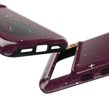 Whimsical Plum Celestial Black Cat Phone Case