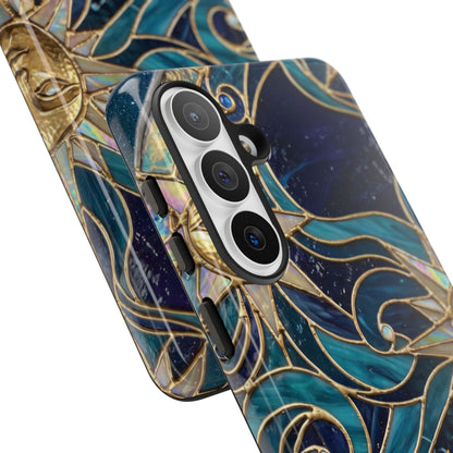 Elegant Teal & Gold Celestial Suns Phone Case