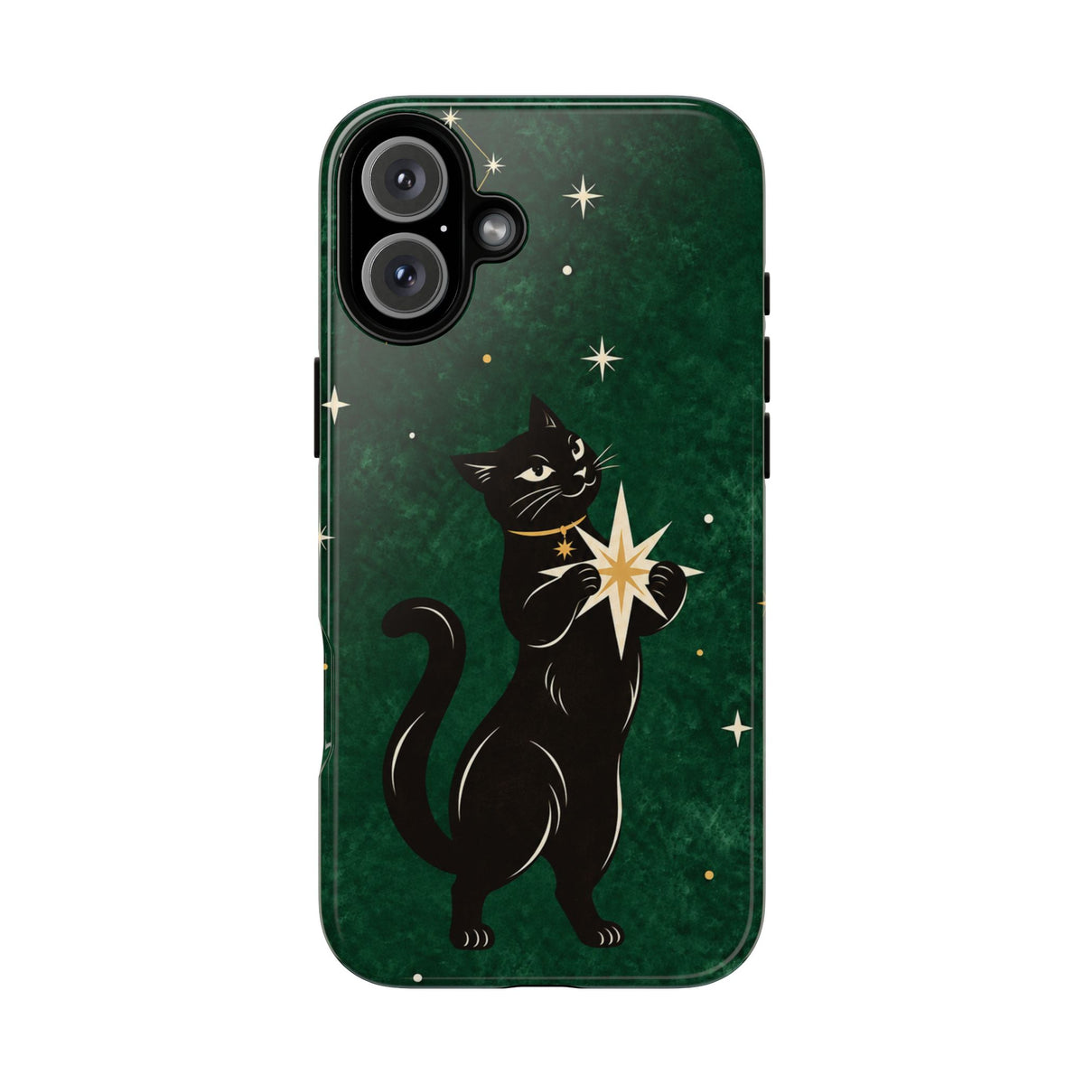 Forest Green Celestial Black Cat Phone Case - Green Phone Case - iPhone 16 Plus / Glossy