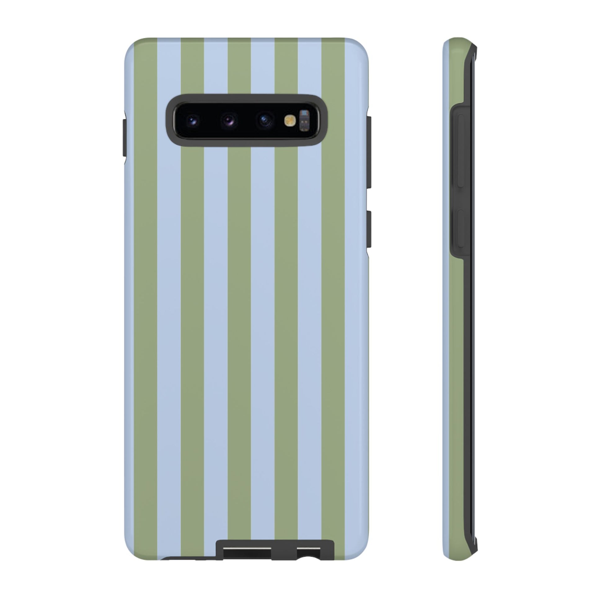 Samsung Galaxy S10 Plus / Glossy Phone Case - Trendy Ice Blue & Green Stripe Pattern Phone Case