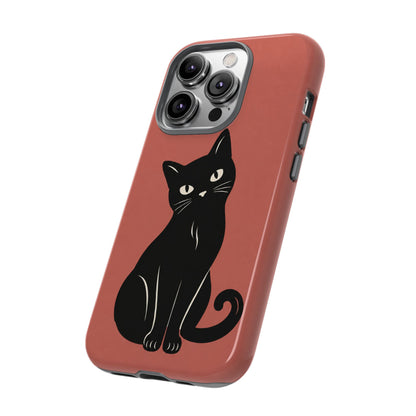 Minimalist Coral Red & Black Cat Phone Case