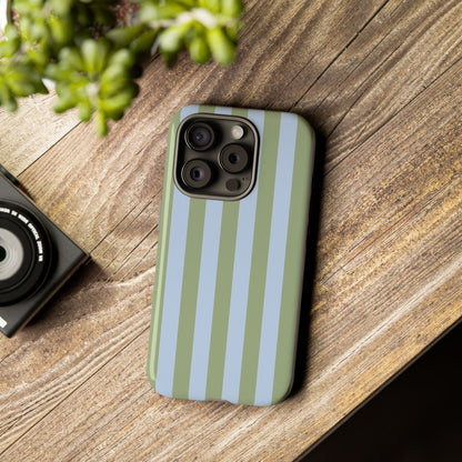 Trendy Ice Blue & Green Stripe Pattern Phone Case - Blue Phone Case