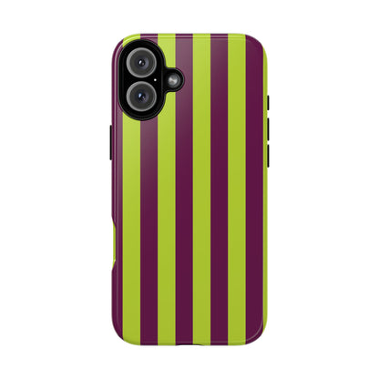 Trendy Neon Lime Green & Plum Stripe Pattern Phone Case - Green Phone Case - iPhone 16 Plus / Glossy