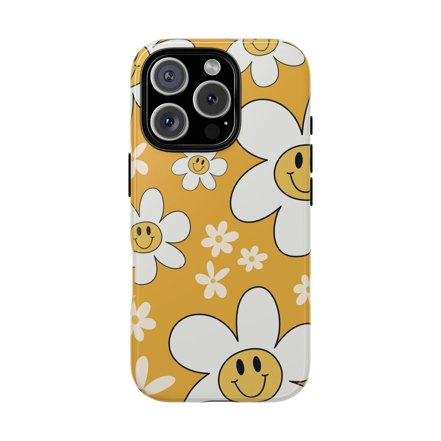 Fun Retro Daisy Pattern with Yellow Background Phone Case - Yellow Phone Case - iPhone 16 Pro / Glossy