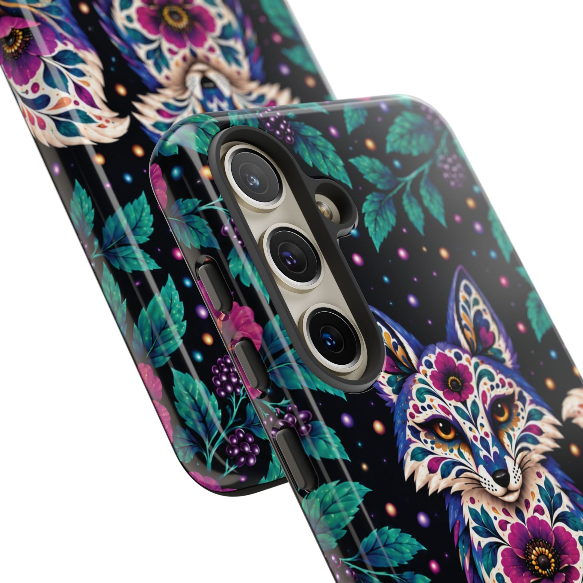 Vibrant Purple and Teal Calavera Fox Phone Case - Multicolor Phone Case