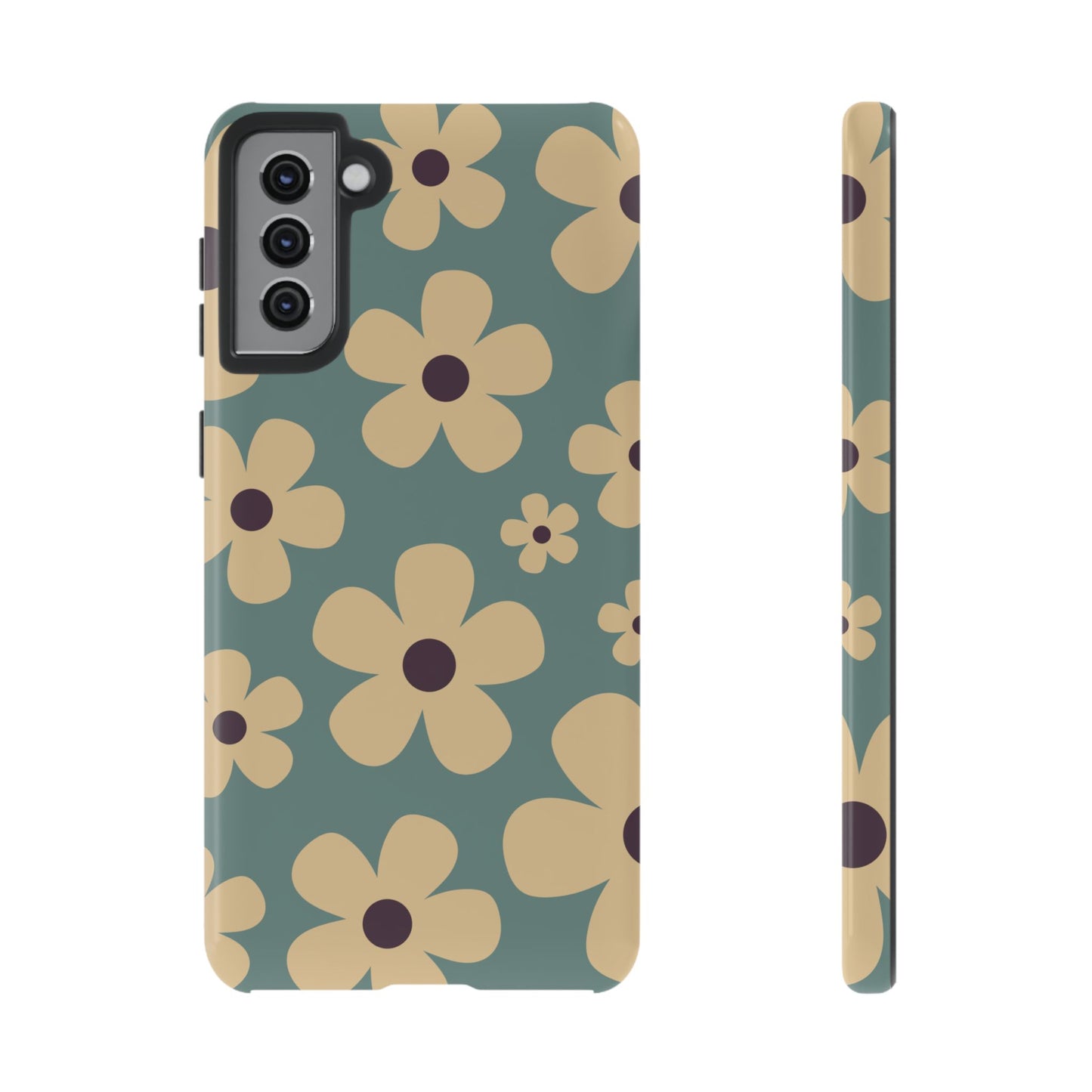 Samsung Galaxy S21 Plus / Glossy Phone Case - Cute Blue & Cream Daisy Pattern Phone Case