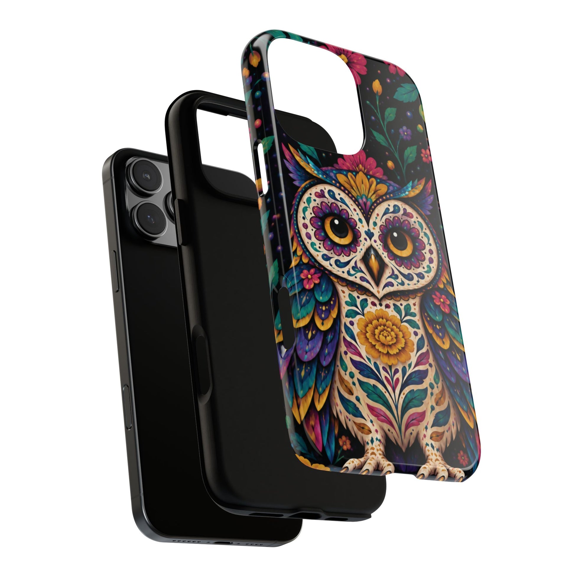Vibrant Purple and Teal Calavera Owl Phone Case - Multicolor Phone Case