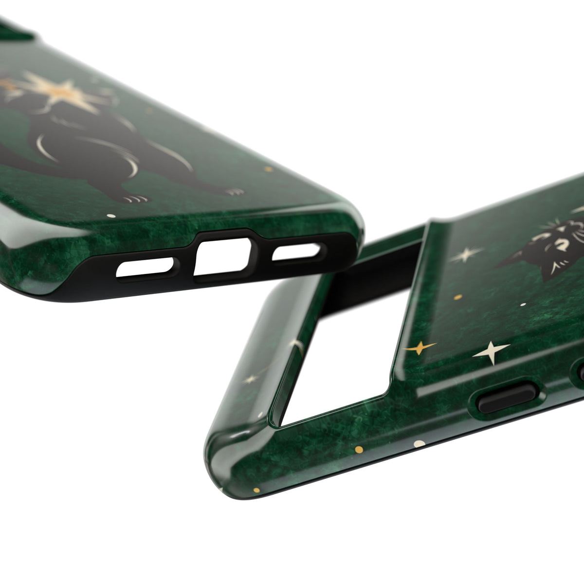 Forest Green Celestial Black Cat Phone Case - Green Phone Case