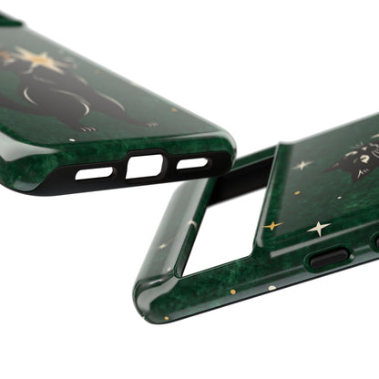 Forest Green Celestial Black Cat Phone Case - Green Phone Case